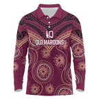 Personalized Australia QLD Maroons Long Sleeve Polo Shirt Indigenous Aboriginal Mix Polynesian Motifs