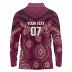 Personalized Australia QLD Maroons Long Sleeve Polo Shirt Indigenous Aboriginal Mix Polynesian Motifs