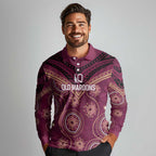 Personalized Australia QLD Maroons Long Sleeve Polo Shirt Indigenous Aboriginal Mix Polynesian Motifs