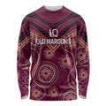 Personalized Australia QLD Maroons Long Sleeve Shirt Indigenous Aboriginal Mix Polynesian Motifs