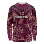 Personalized Australia QLD Maroons Long Sleeve Shirt Indigenous Aboriginal Mix Polynesian Motifs