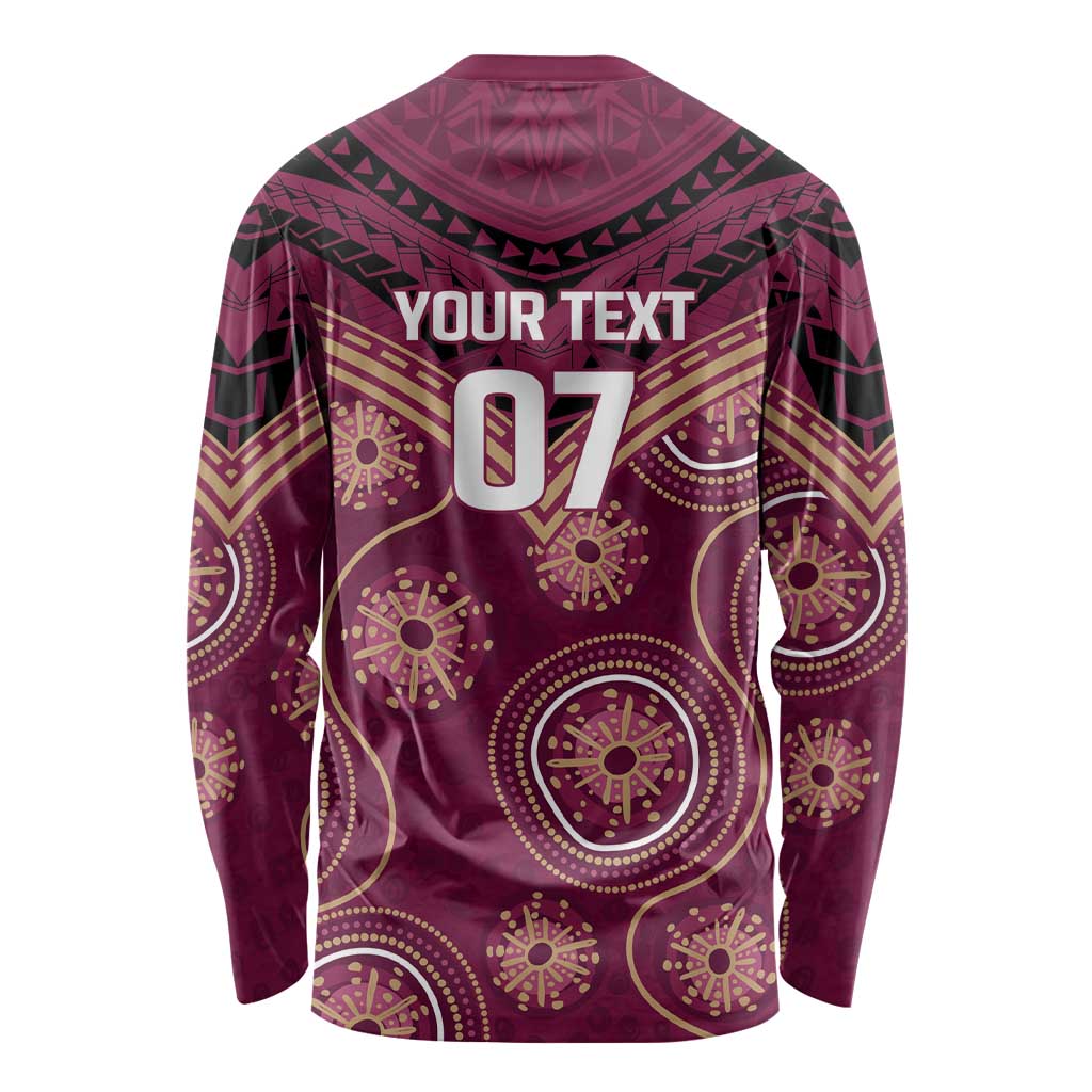 Personalized Australia QLD Maroons Long Sleeve Shirt Indigenous Aboriginal Mix Polynesian Motifs