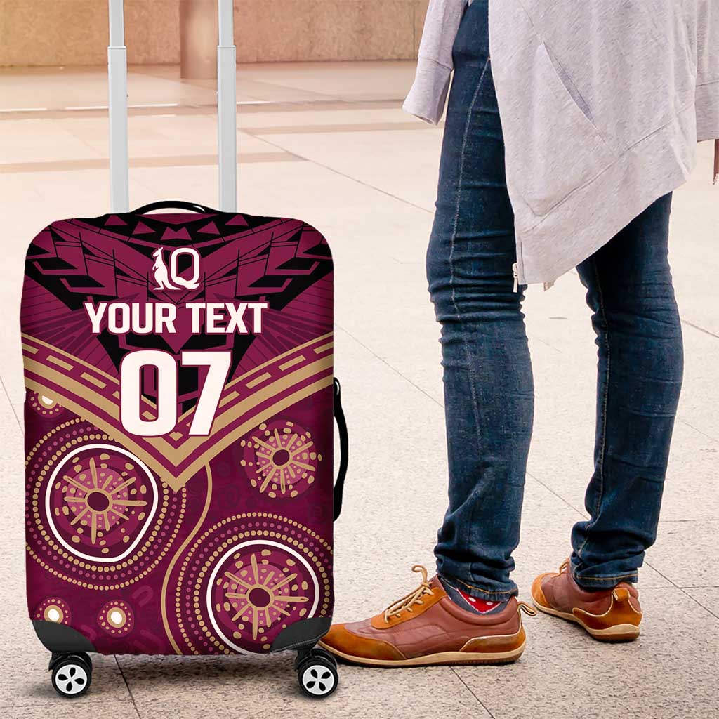 Personalized Australia QLD Maroons Luggage Cover Indigenous Aboriginal Mix Polynesian Motifs