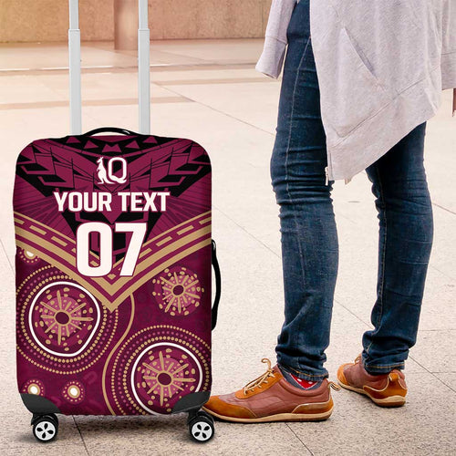 Personalized Australia QLD Maroons Luggage Cover Indigenous Aboriginal Mix Polynesian Motifs