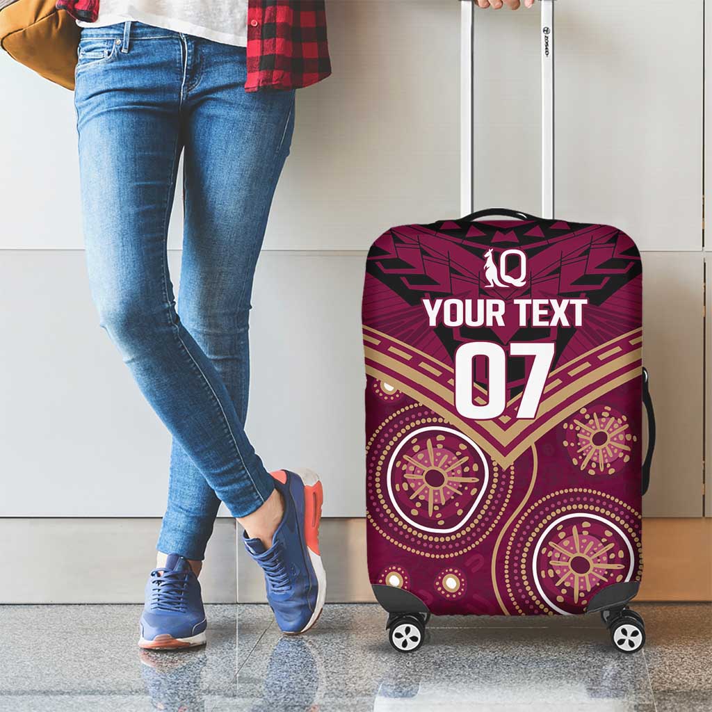 Personalized Australia QLD Maroons Luggage Cover Indigenous Aboriginal Mix Polynesian Motifs