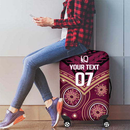 Personalized Australia QLD Maroons Luggage Cover Indigenous Aboriginal Mix Polynesian Motifs