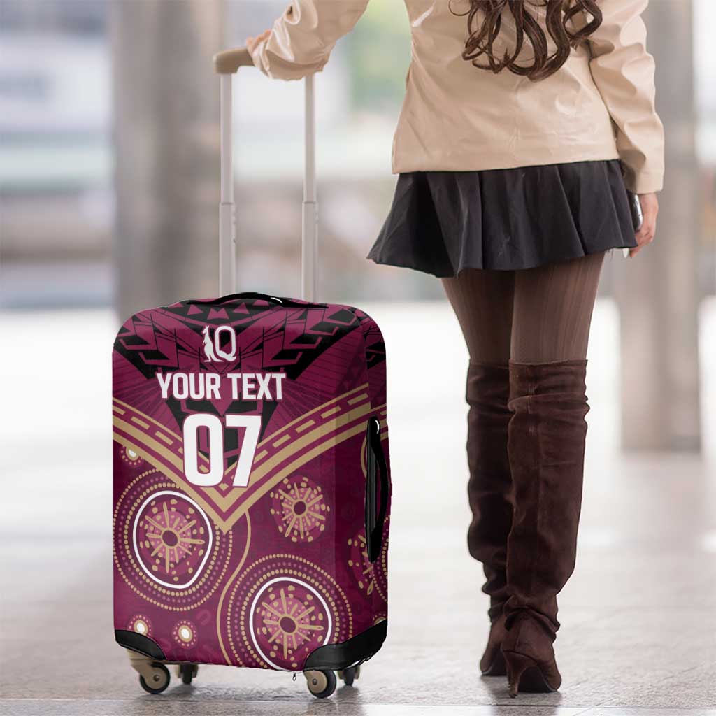 Personalized Australia QLD Maroons Luggage Cover Indigenous Aboriginal Mix Polynesian Motifs