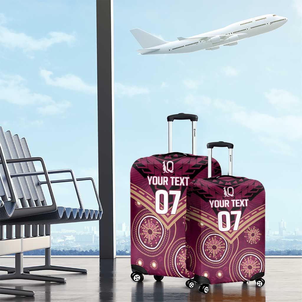 Personalized Australia QLD Maroons Luggage Cover Indigenous Aboriginal Mix Polynesian Motifs