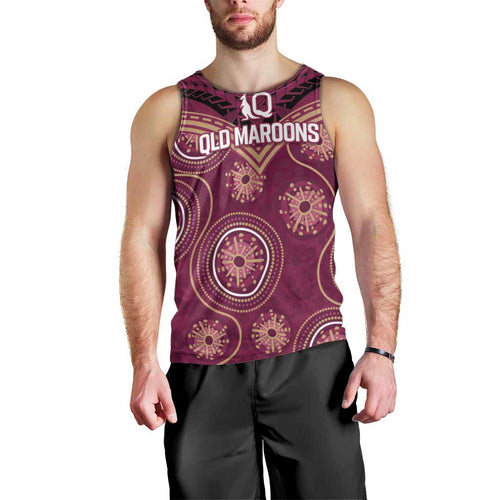 Personalized Australia QLD Maroons Men Tank Top Indigenous Aboriginal Mix Polynesian Motifs