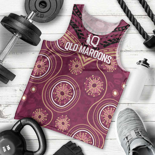 Personalized Australia QLD Maroons Men Tank Top Indigenous Aboriginal Mix Polynesian Motifs