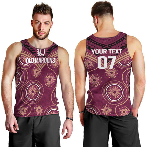 Personalized Australia QLD Maroons Men Tank Top Indigenous Aboriginal Mix Polynesian Motifs