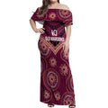 Personalized Australia QLD Maroons Off Shoulder Maxi Dress Indigenous Aboriginal Mix Polynesian Motifs