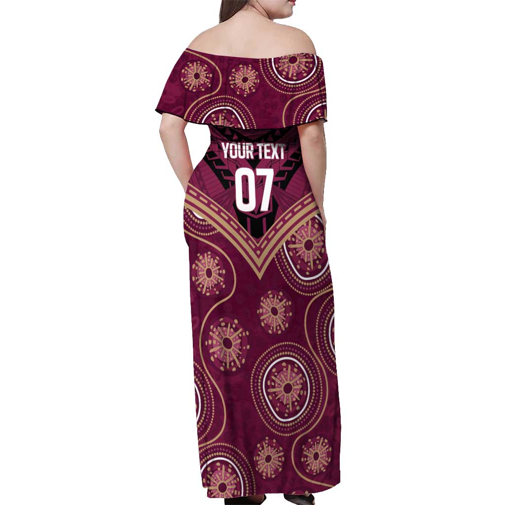 Personalized Australia QLD Maroons Off Shoulder Maxi Dress Indigenous Aboriginal Mix Polynesian Motifs