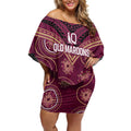 Personalized Australia QLD Maroons Off Shoulder Short Dress Indigenous Aboriginal Mix Polynesian Motifs