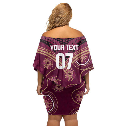 Personalized Australia QLD Maroons Off Shoulder Short Dress Indigenous Aboriginal Mix Polynesian Motifs