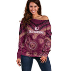 Personalized Australia QLD Maroons Off Shoulder Sweater Indigenous Aboriginal Mix Polynesian Motifs