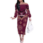 Personalized Australia QLD Maroons Off The Shoulder Long Sleeve Dress Indigenous Aboriginal Mix Polynesian Motifs