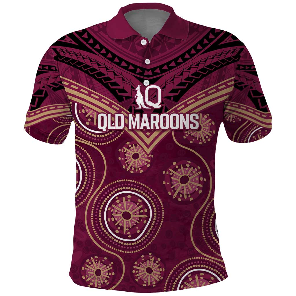 Personalized Australia QLD Maroons Polo Shirt Indigenous Aboriginal Mix Polynesian Motifs
