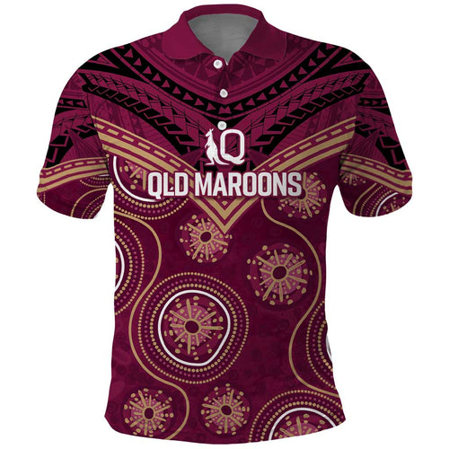 Personalized Australia QLD Maroons Polo Shirt Indigenous Aboriginal Mix Polynesian Motifs