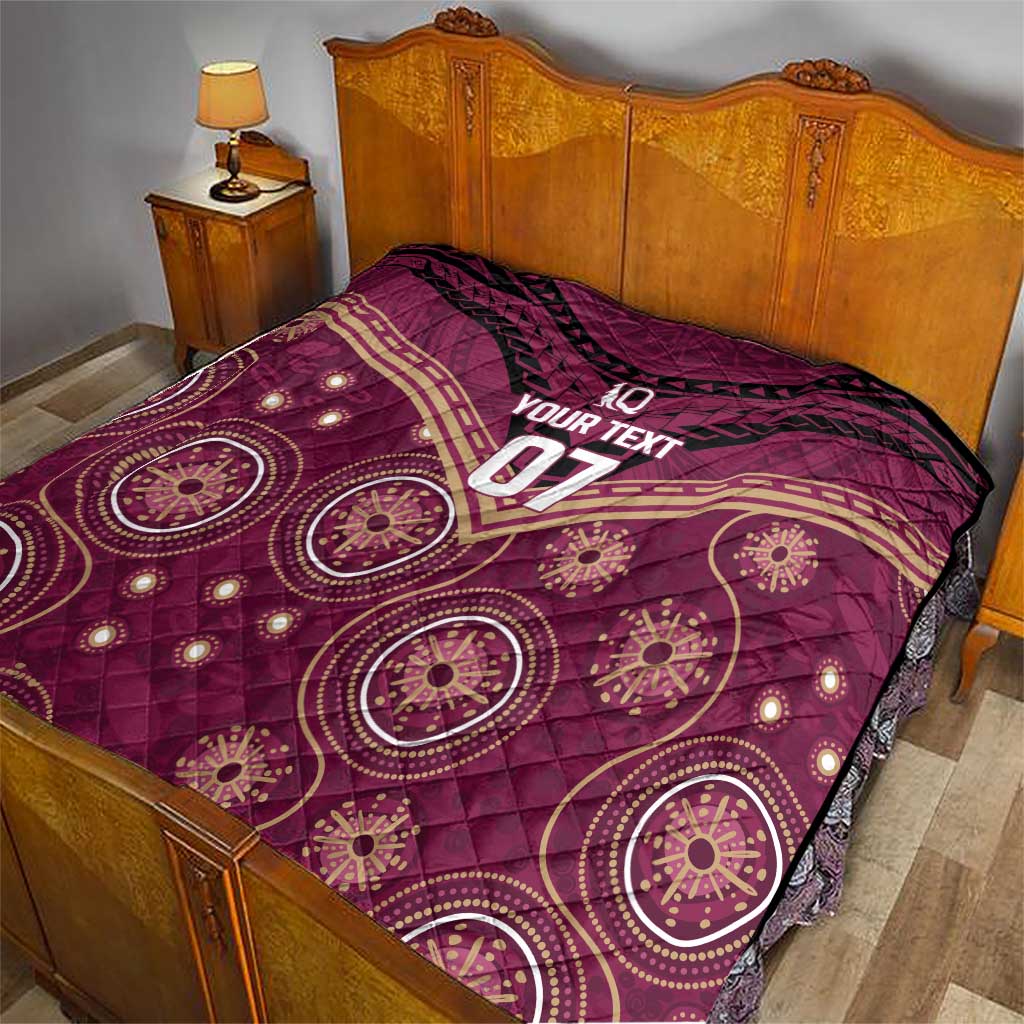 Personalized Australia QLD Maroons Quilt Indigenous Aboriginal Mix Polynesian Motifs