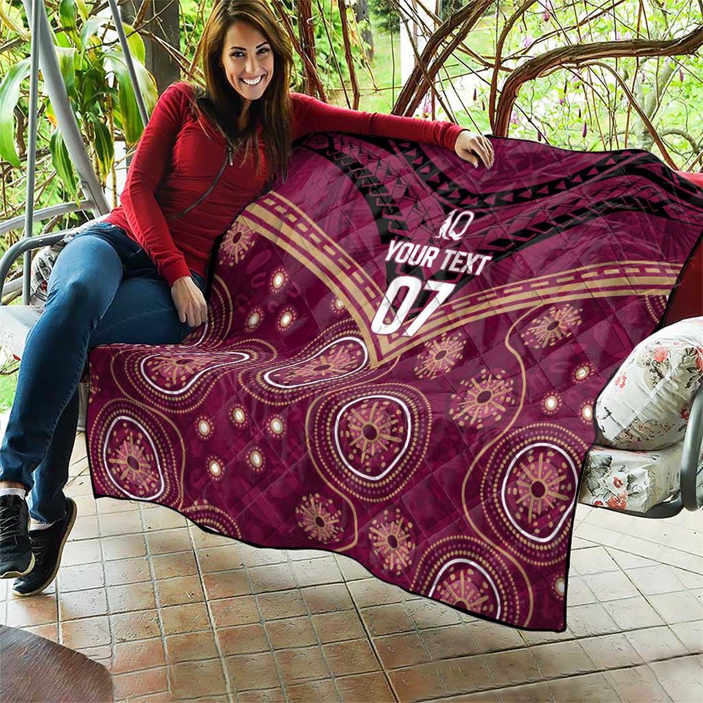 Personalized Australia QLD Maroons Quilt Indigenous Aboriginal Mix Polynesian Motifs