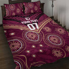 Personalized Australia QLD Maroons Quilt Bed Set Indigenous Aboriginal Mix Polynesian Motifs