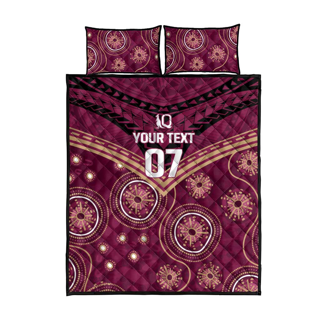 Personalized Australia QLD Maroons Quilt Bed Set Indigenous Aboriginal Mix Polynesian Motifs