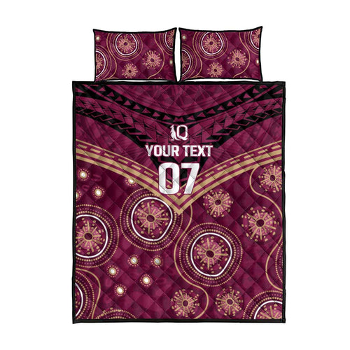 Personalized Australia QLD Maroons Quilt Bed Set Indigenous Aboriginal Mix Polynesian Motifs