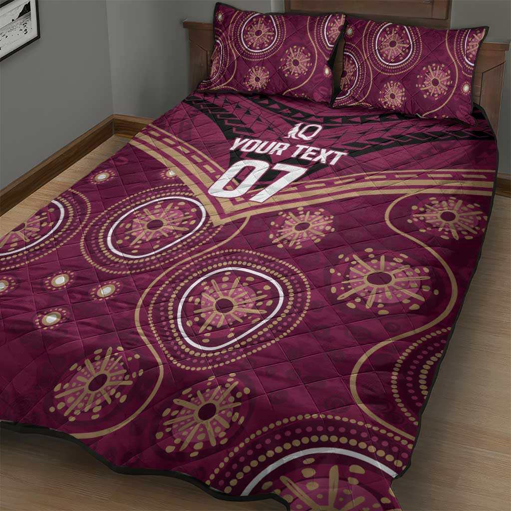 Personalized Australia QLD Maroons Quilt Bed Set Indigenous Aboriginal Mix Polynesian Motifs