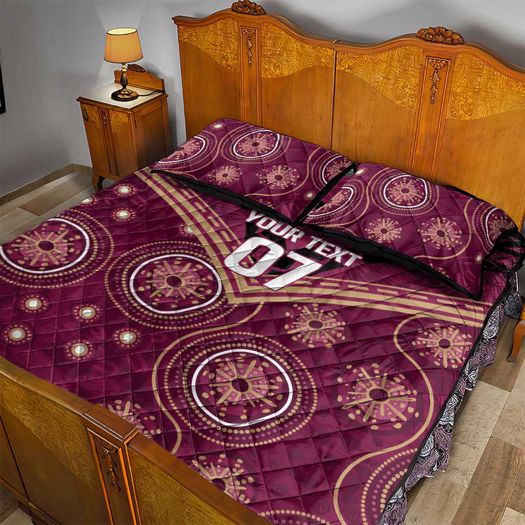 Personalized Australia QLD Maroons Quilt Bed Set Indigenous Aboriginal Mix Polynesian Motifs