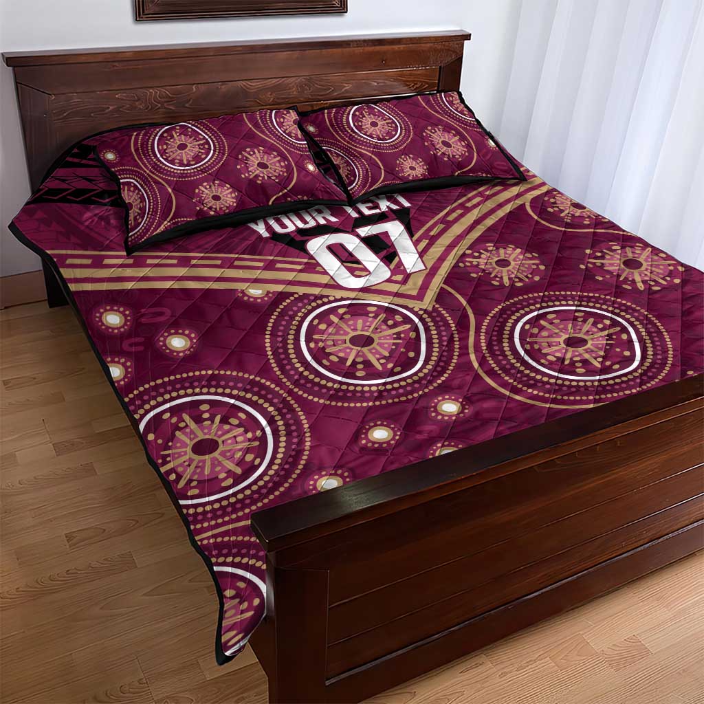 Personalized Australia QLD Maroons Quilt Bed Set Indigenous Aboriginal Mix Polynesian Motifs
