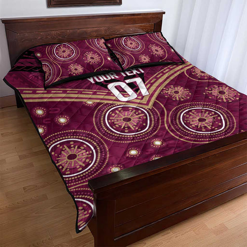 Personalized Australia QLD Maroons Quilt Bed Set Indigenous Aboriginal Mix Polynesian Motifs