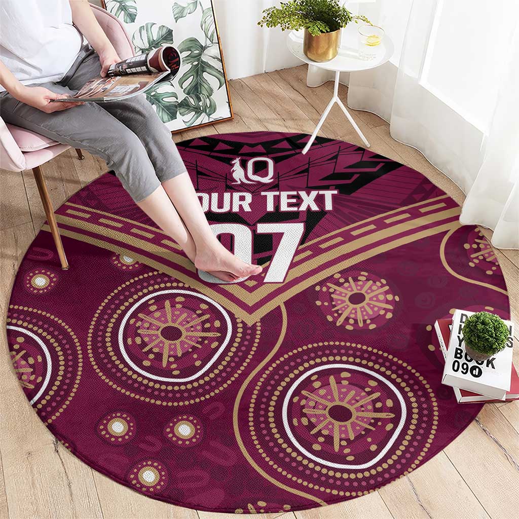 Personalized Australia QLD Maroons Round Carpet Indigenous Aboriginal Mix Polynesian Motifs