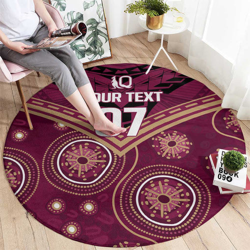 Personalized Australia QLD Maroons Round Carpet Indigenous Aboriginal Mix Polynesian Motifs