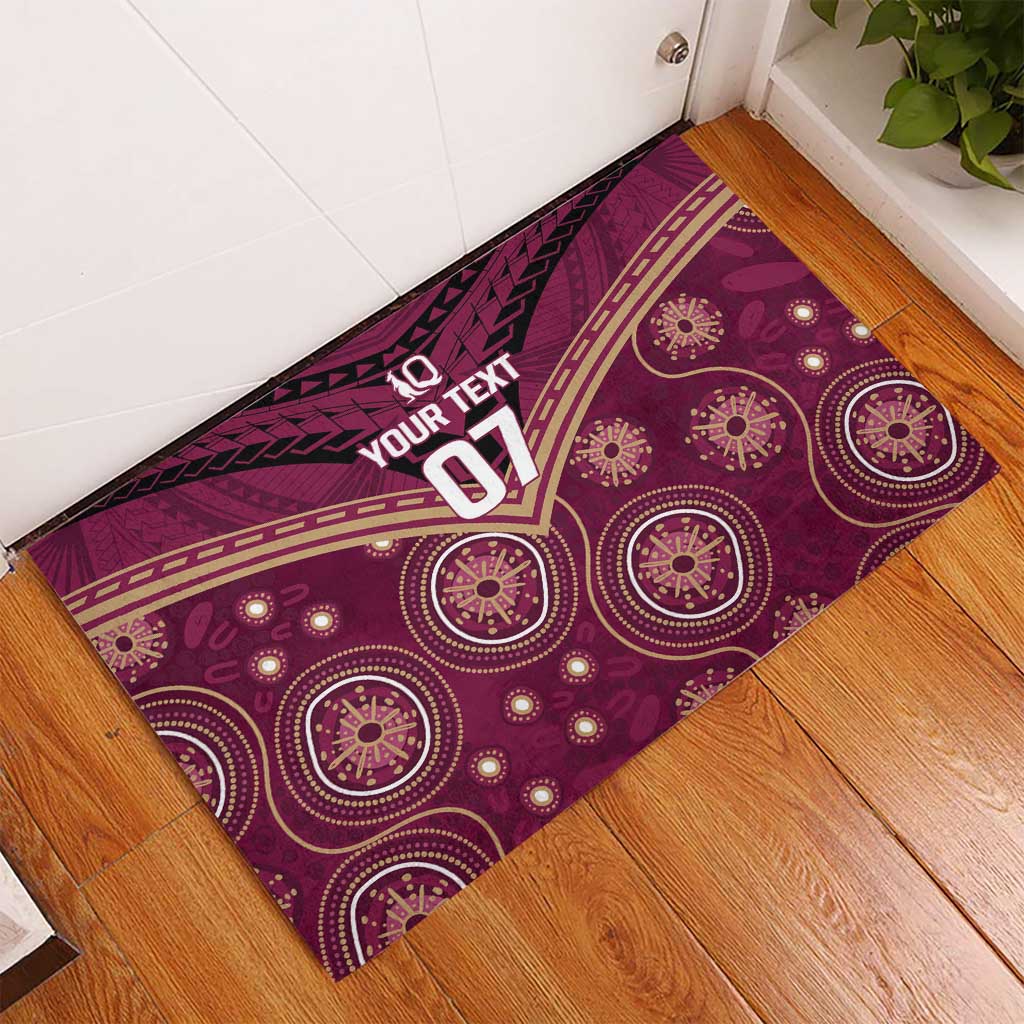 Personalized Australia QLD Maroons Rubber Doormat Indigenous Aboriginal Mix Polynesian Motifs