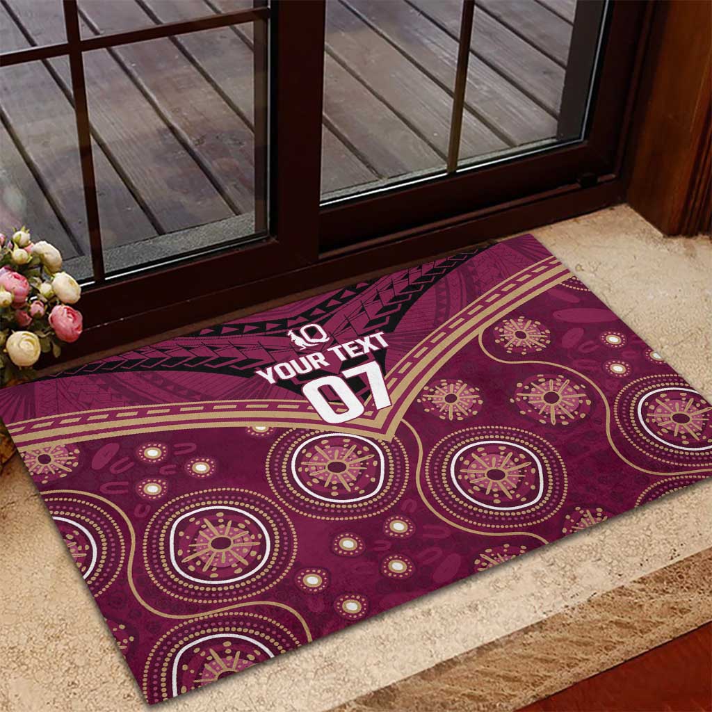 Personalized Australia QLD Maroons Rubber Doormat Indigenous Aboriginal Mix Polynesian Motifs