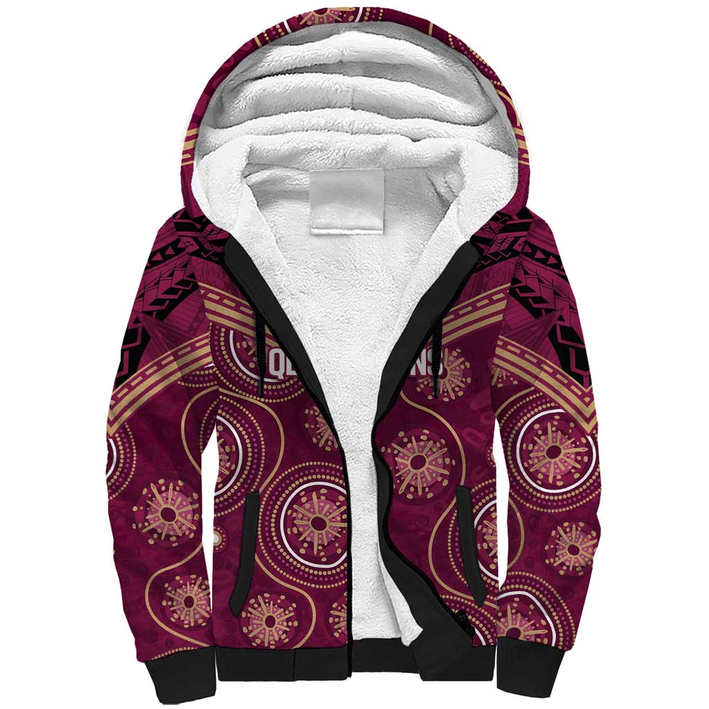 Personalized Australia QLD Maroons Sherpa Hoodie Indigenous Aboriginal Mix Polynesian Motifs