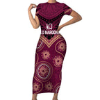 Personalized Australia QLD Maroons Short Sleeve Bodycon Dress Indigenous Aboriginal Mix Polynesian Motifs