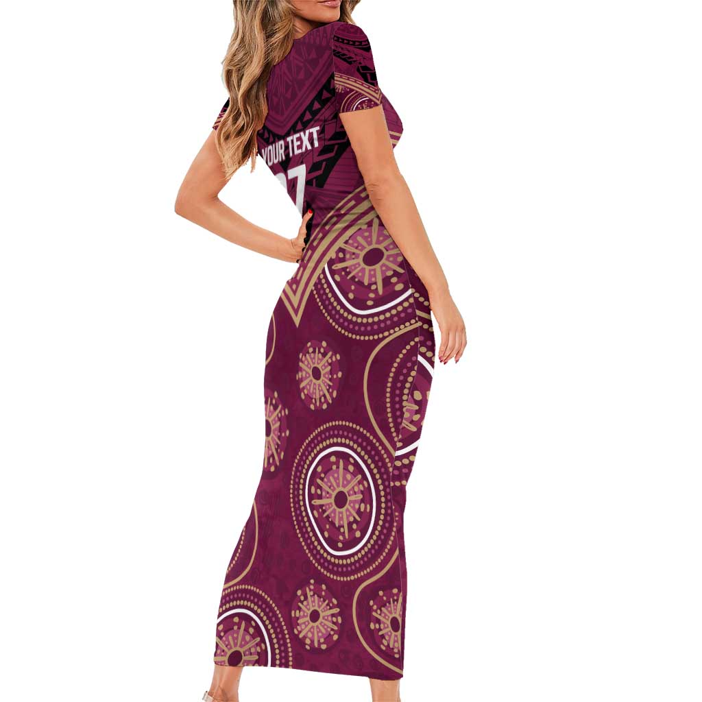 Personalized Australia QLD Maroons Short Sleeve Bodycon Dress Indigenous Aboriginal Mix Polynesian Motifs