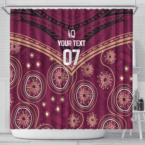 Personalized Australia QLD Maroons Shower Curtain Indigenous Aboriginal Mix Polynesian Motifs