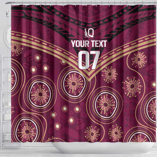 Personalized Australia QLD Maroons Shower Curtain Indigenous Aboriginal Mix Polynesian Motifs
