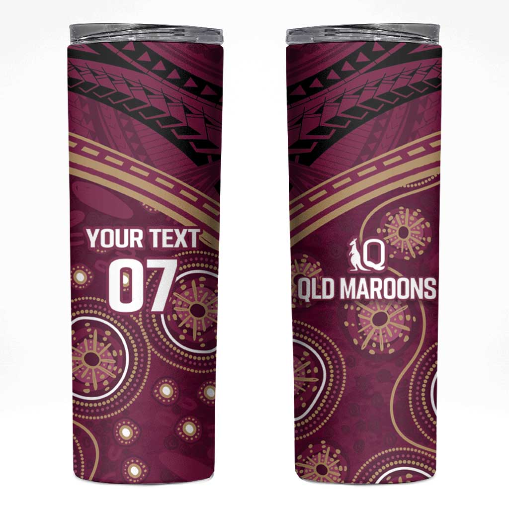 Personalized Australia QLD Maroons Skinny Tumbler Indigenous Aboriginal Mix Polynesian Motifs