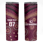Personalized Australia QLD Maroons Skinny Tumbler Indigenous Aboriginal Mix Polynesian Motifs