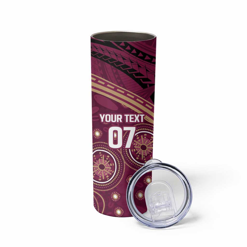 Personalized Australia QLD Maroons Skinny Tumbler Indigenous Aboriginal Mix Polynesian Motifs