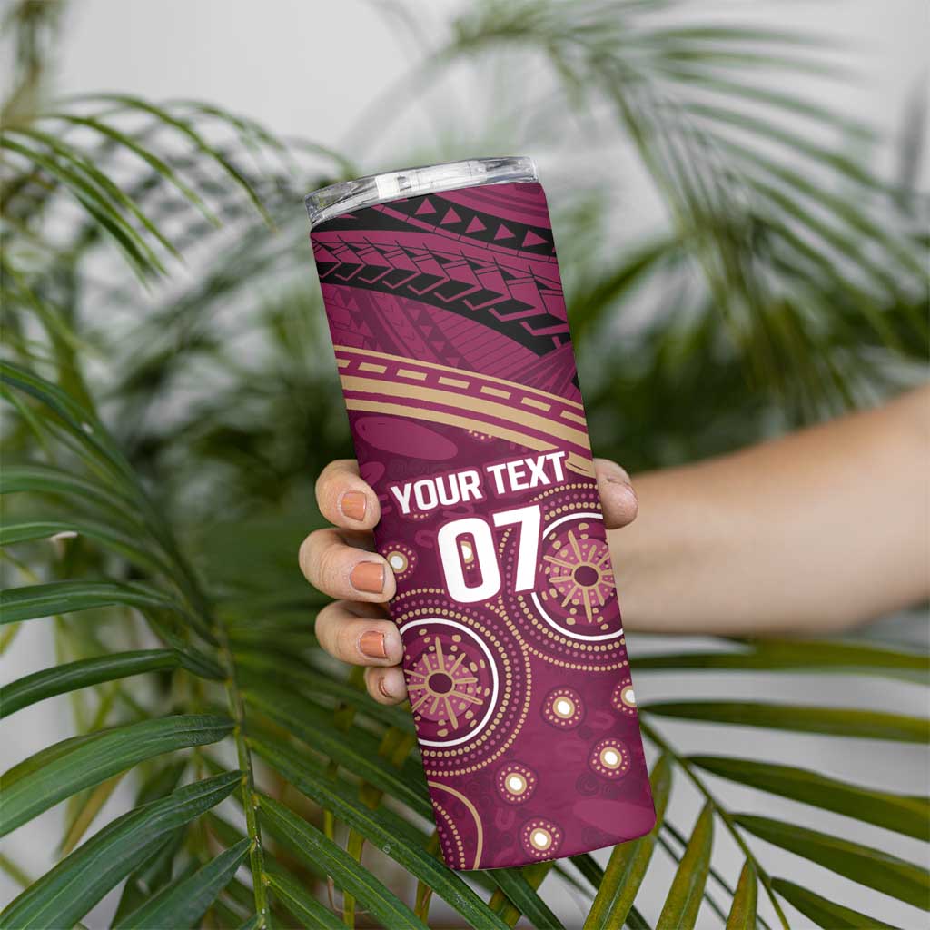 Personalized Australia QLD Maroons Skinny Tumbler Indigenous Aboriginal Mix Polynesian Motifs