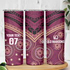 Personalized Australia QLD Maroons Skinny Tumbler Indigenous Aboriginal Mix Polynesian Motifs