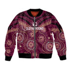 Personalized Australia QLD Maroons Sleeve Zip Bomber Jacket Indigenous Aboriginal Mix Polynesian Motifs