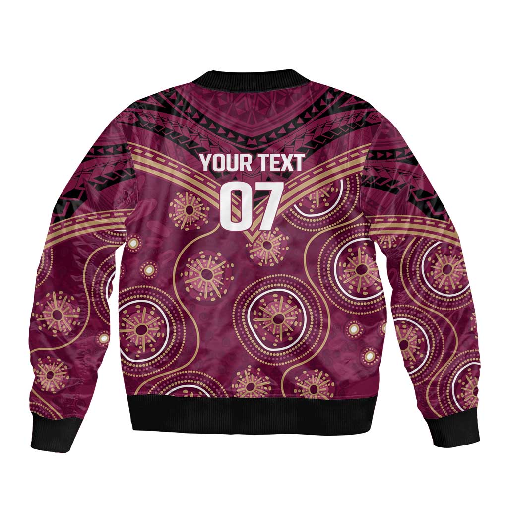 Personalized Australia QLD Maroons Sleeve Zip Bomber Jacket Indigenous Aboriginal Mix Polynesian Motifs