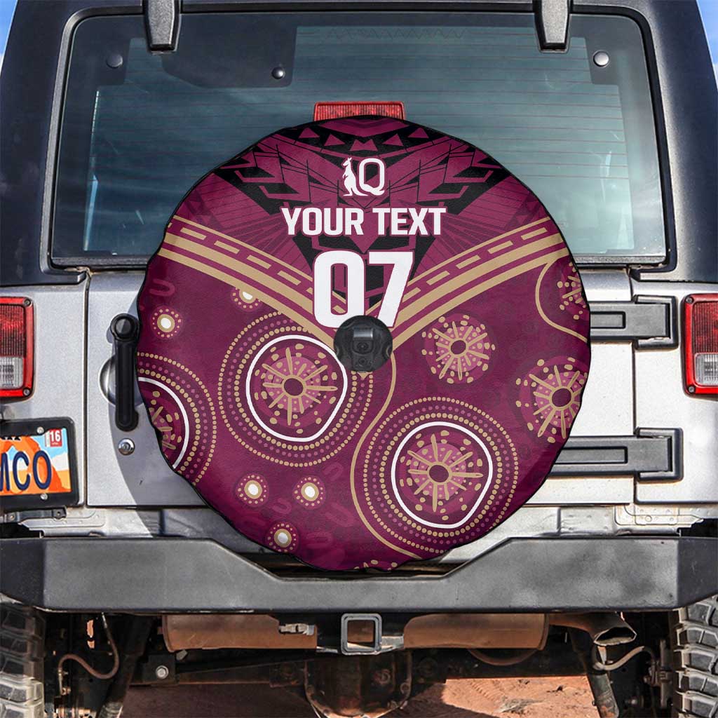 Personalized Australia QLD Maroons Spare Tire Cover Indigenous Aboriginal Mix Polynesian Motifs