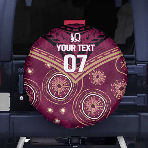 Personalized Australia QLD Maroons Spare Tire Cover Indigenous Aboriginal Mix Polynesian Motifs
